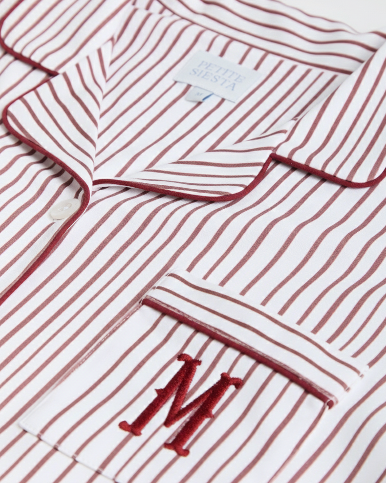 Pijama Mujer Camisero Rayas Burgundy