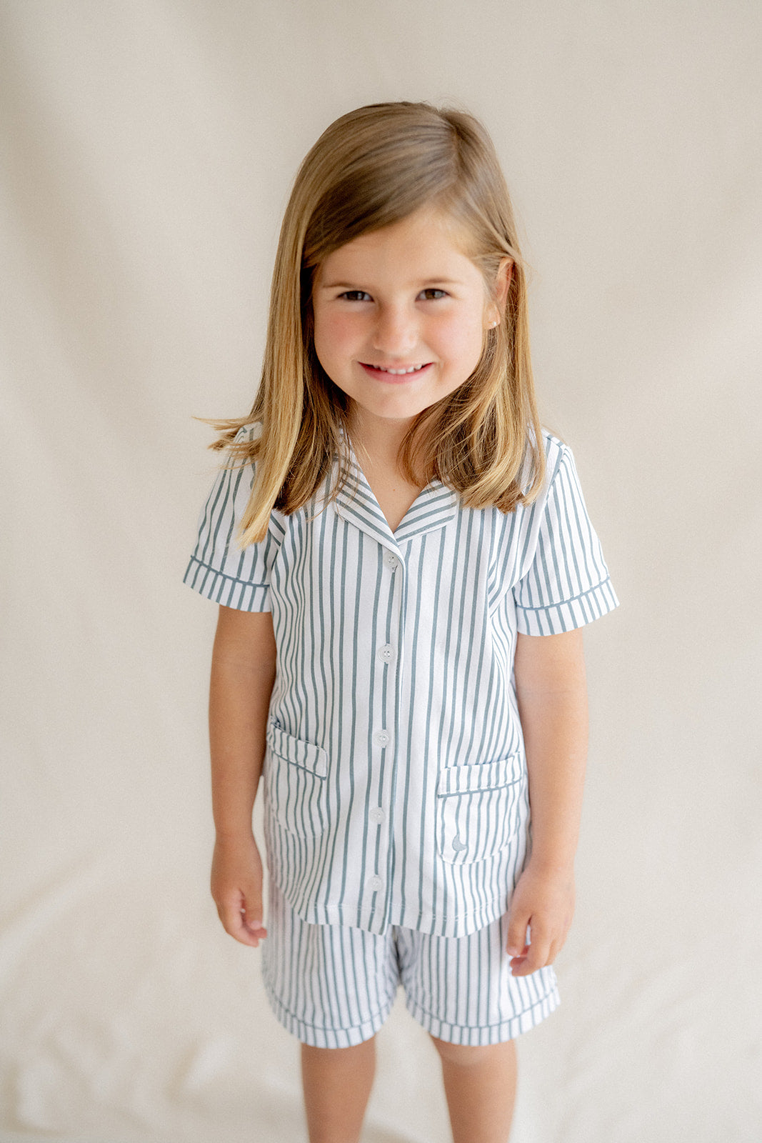 Kids Deep Blue Striped Short Shirt Pyjamas