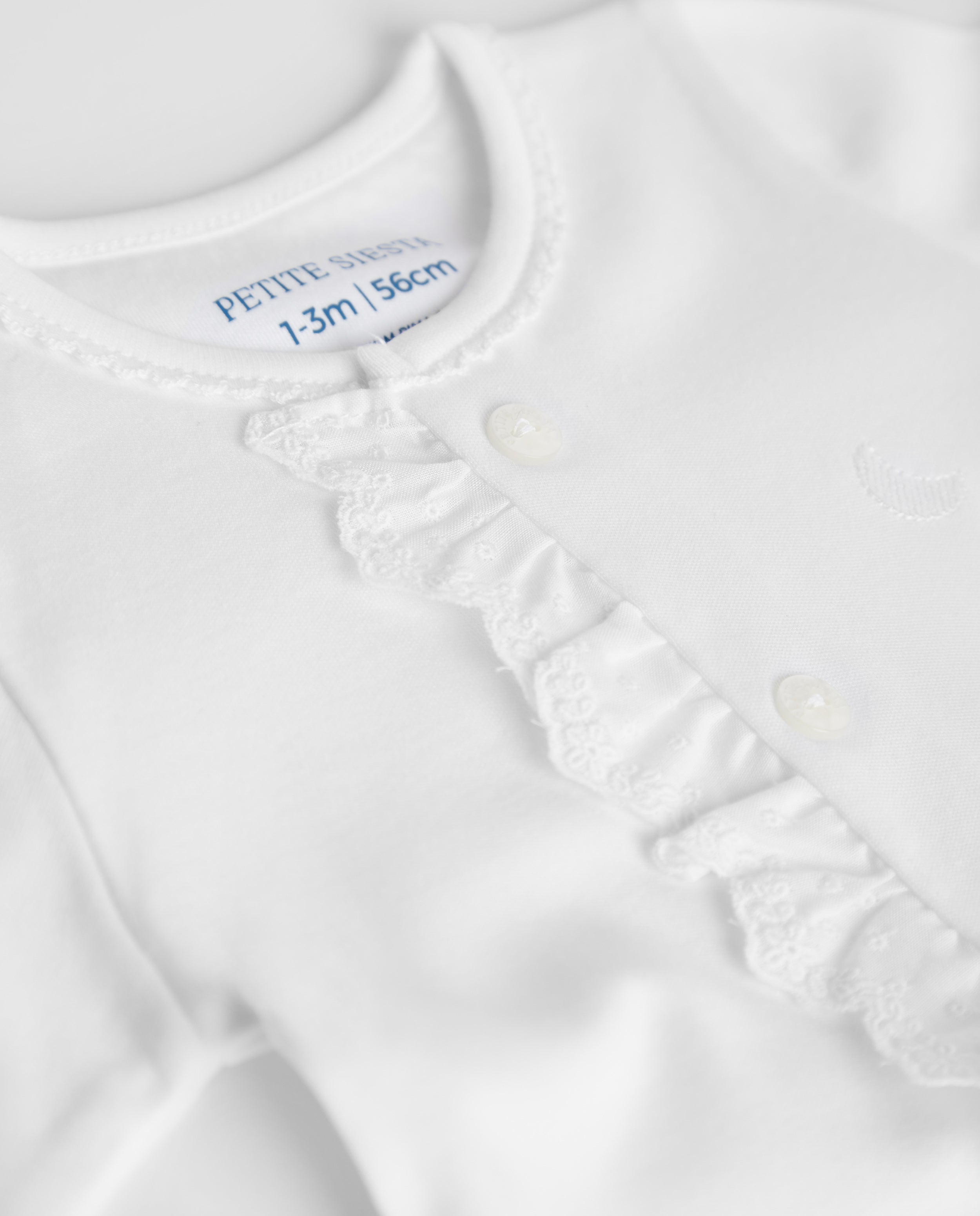 White Embroidered Strip Baby Pajamas