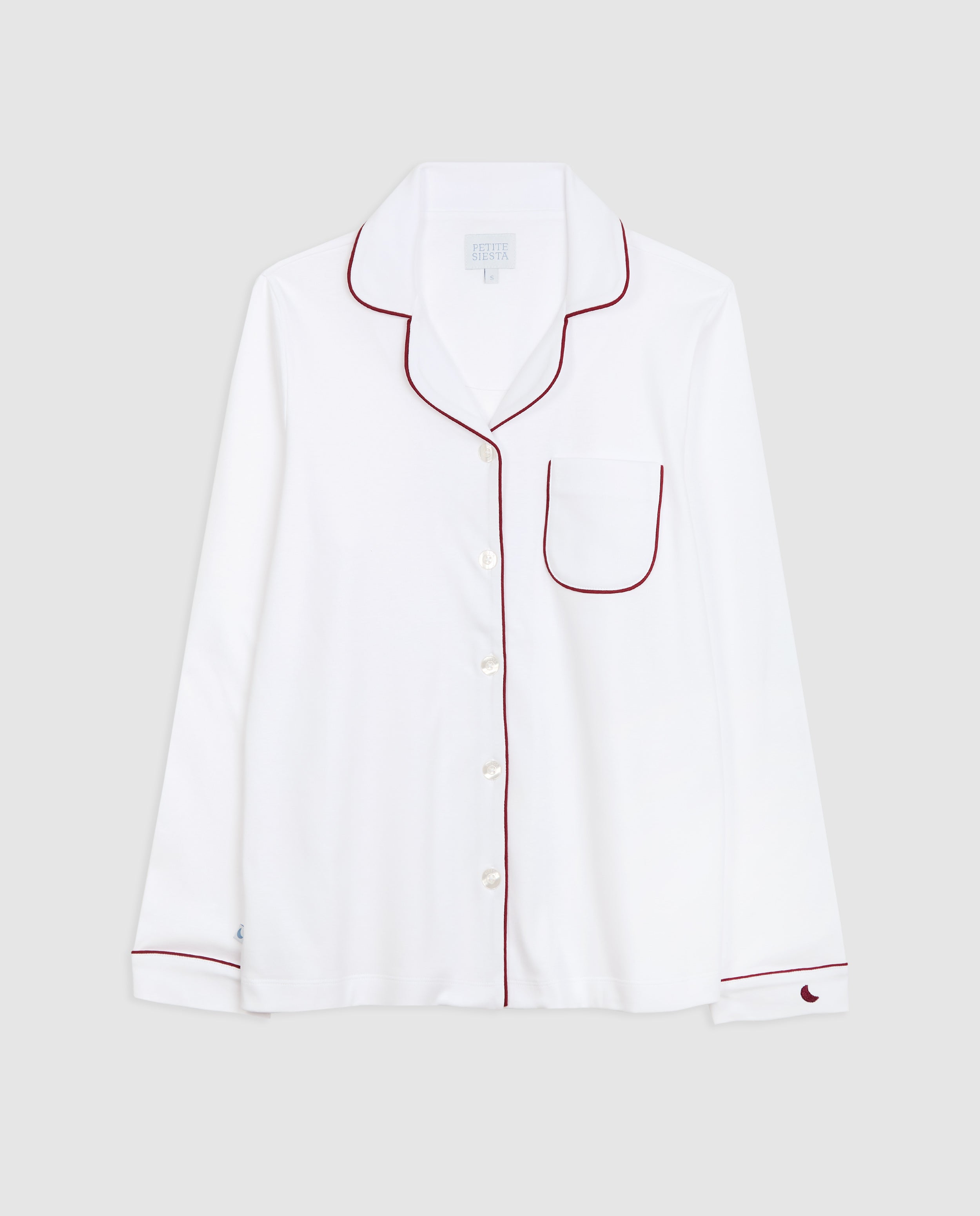 Pyjama chemise blanc bordeaux pour femme