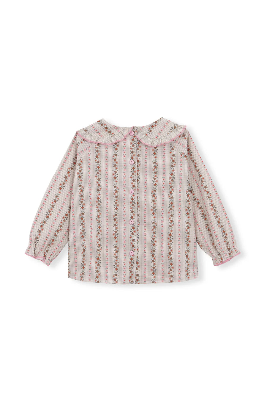 Blusa Vichy Beige Flores Rosas