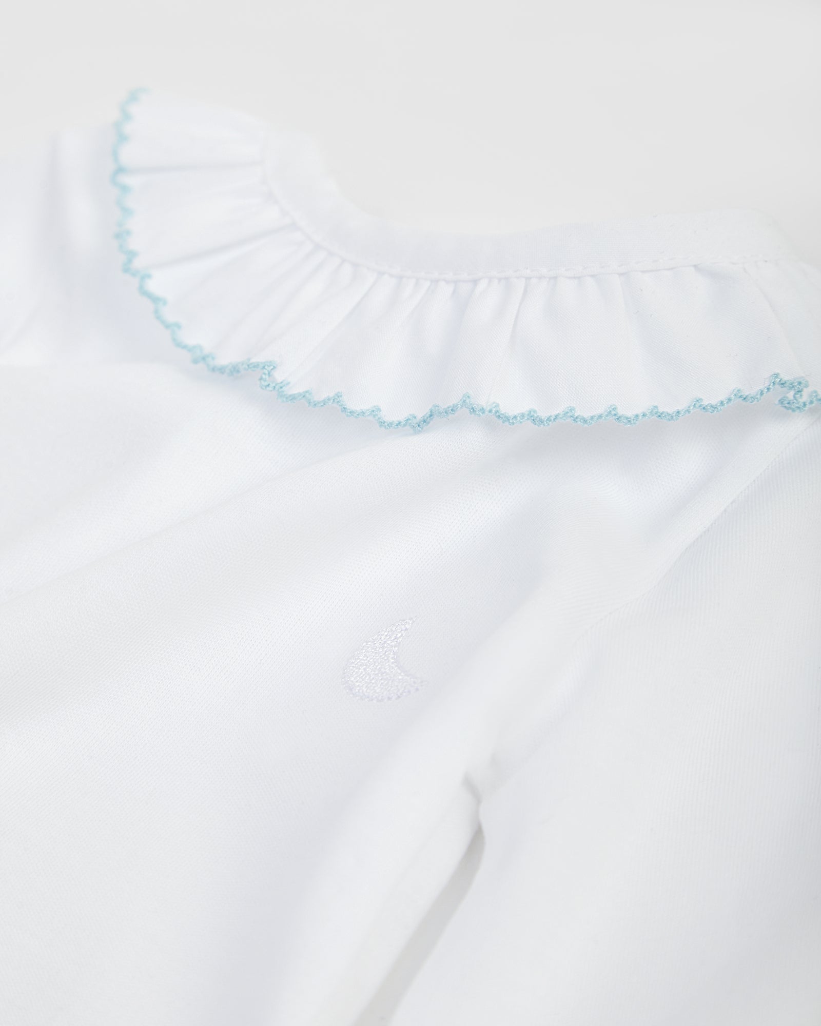 Blue Ruffle Neck Bodysuit