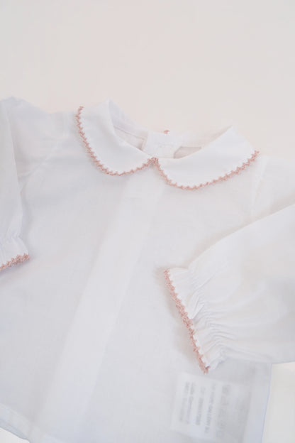Camisa Batista Picotea Rosa Nude Manga Larga