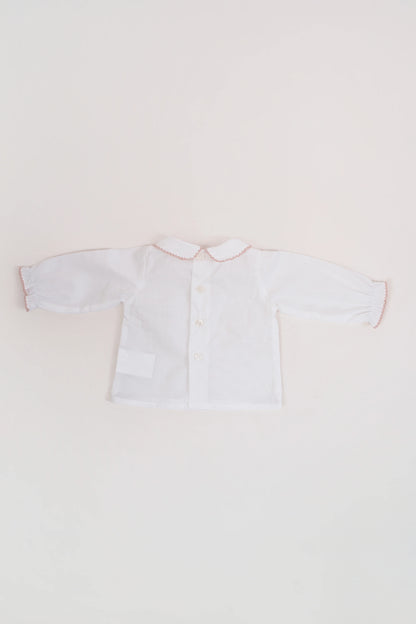 Camisa Batista Picotea Rosa Nude Manga Larga