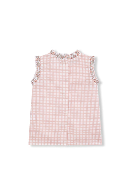 Chemisier Vichy rose et fleuri