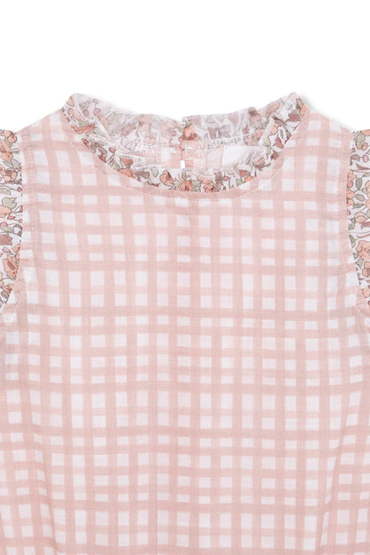 Combinaison rose vichy et fleurs roses