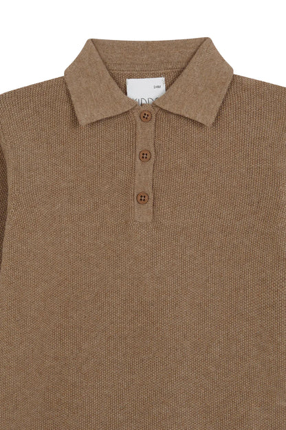 Polo à manches longues en piqué moka clair