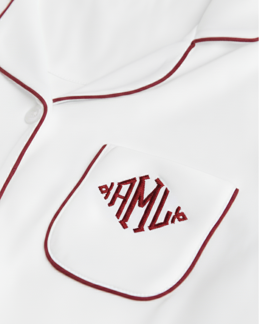 Pijama Mujer Camisero Blanco Burgundy