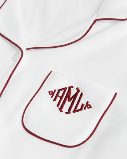 Pijama Mujer Camisero Blanco Burgundy