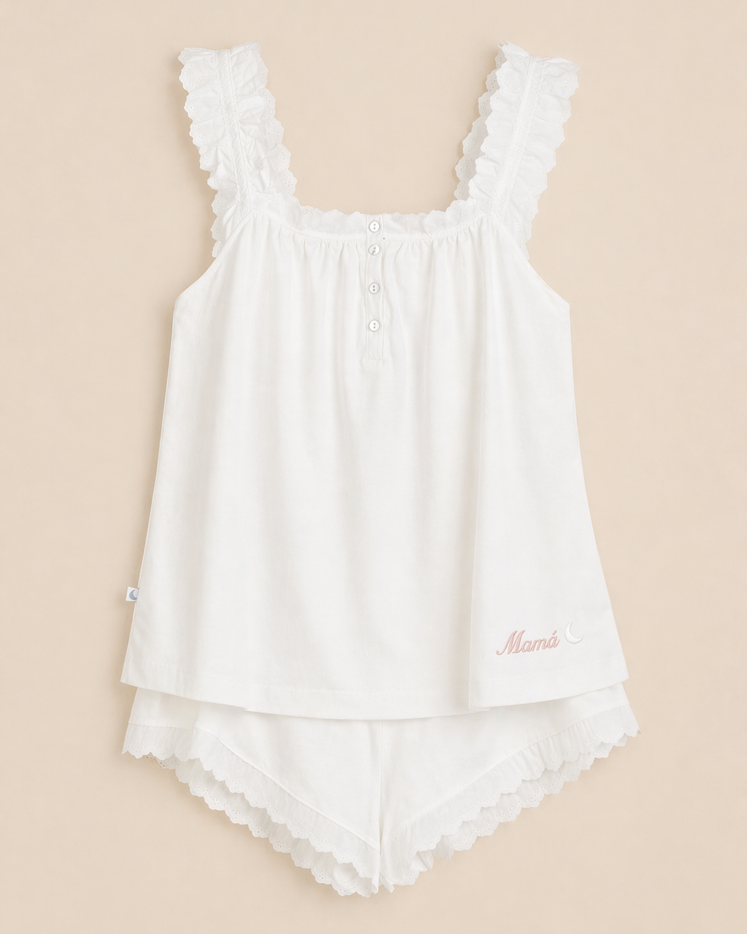 Pijama Mujer Tira Bordada Blanco