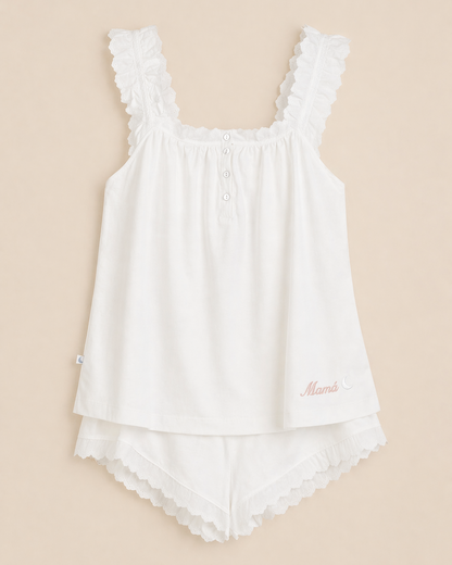 Pijama Mujer Tira Bordada Blanco