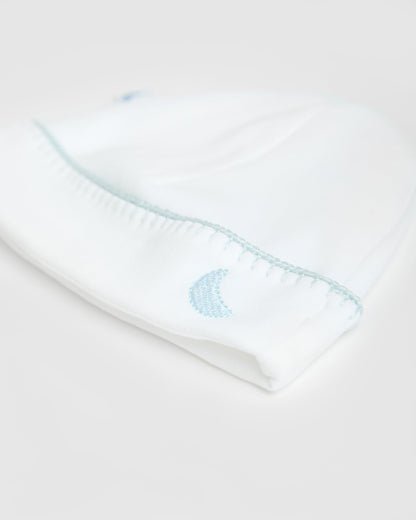 Gorrito Bebé Blanco Crochet Azul