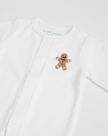 gingerbread man embroidered baby pyjamas