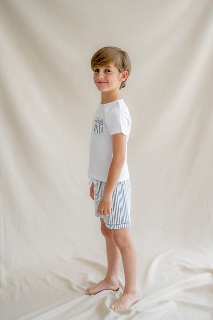 Pyjama court rayé bleu foncé pour enfant