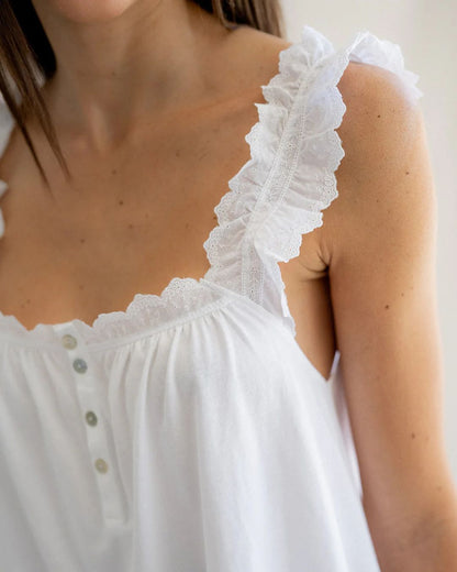 Pijama Mujer Tira Bordada Blanco