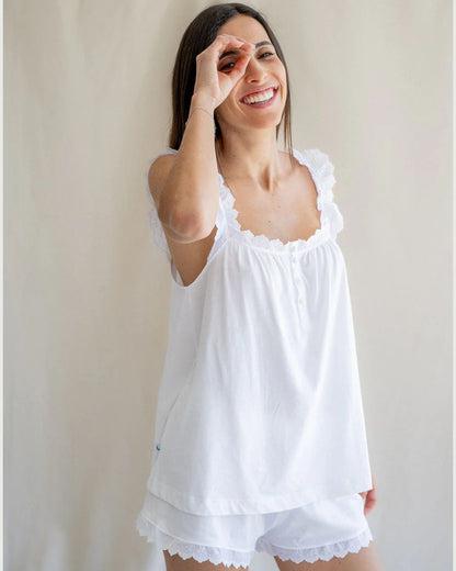 Pijama Mujer Tira Bordada Blanco