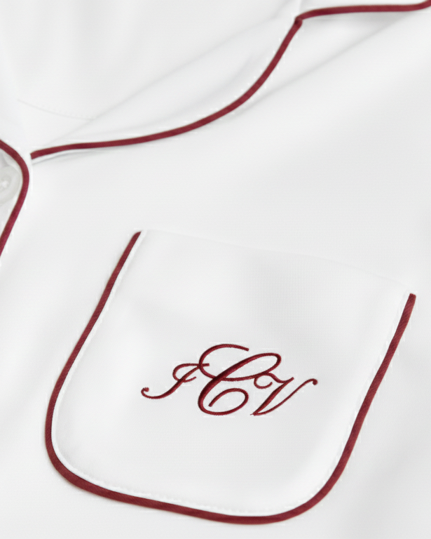 Pijama Mujer Camisero Blanco Burgundy