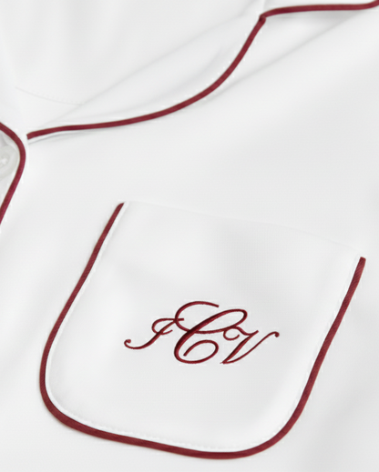 Pijama Mujer Camisero Blanco Burgundy