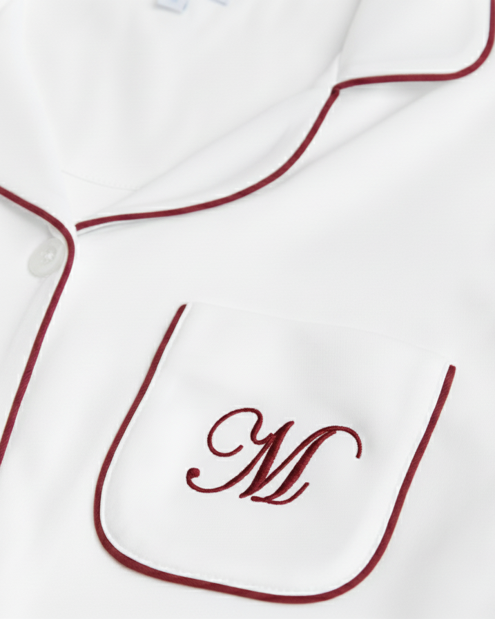 Pijama Mujer Camisero Blanco Burgundy