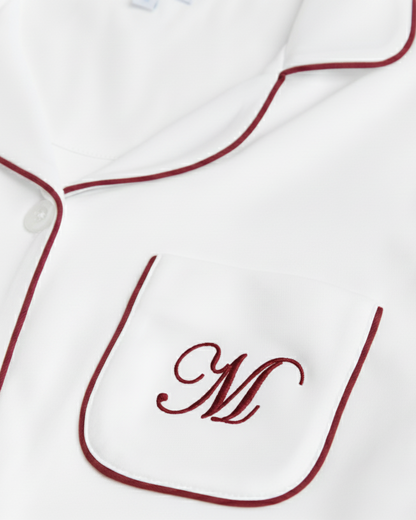 Pijama Mujer Camisero Blanco Burgundy