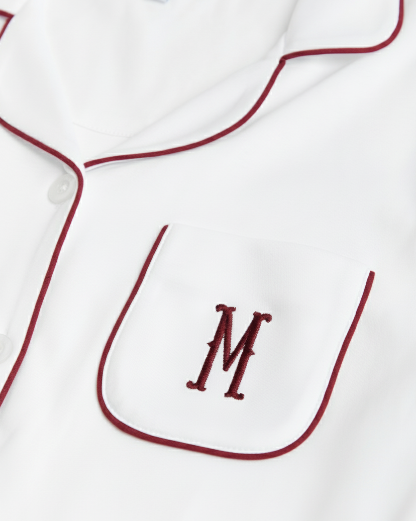 Pijama Mujer Camisero Blanco Burgundy