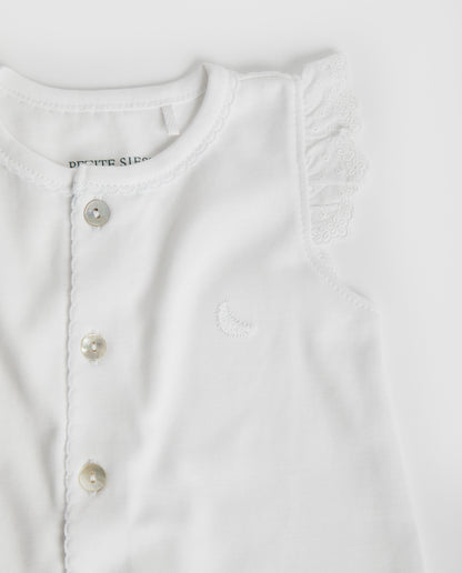 Pijama Bebé Tira Bordada Blanco Corto