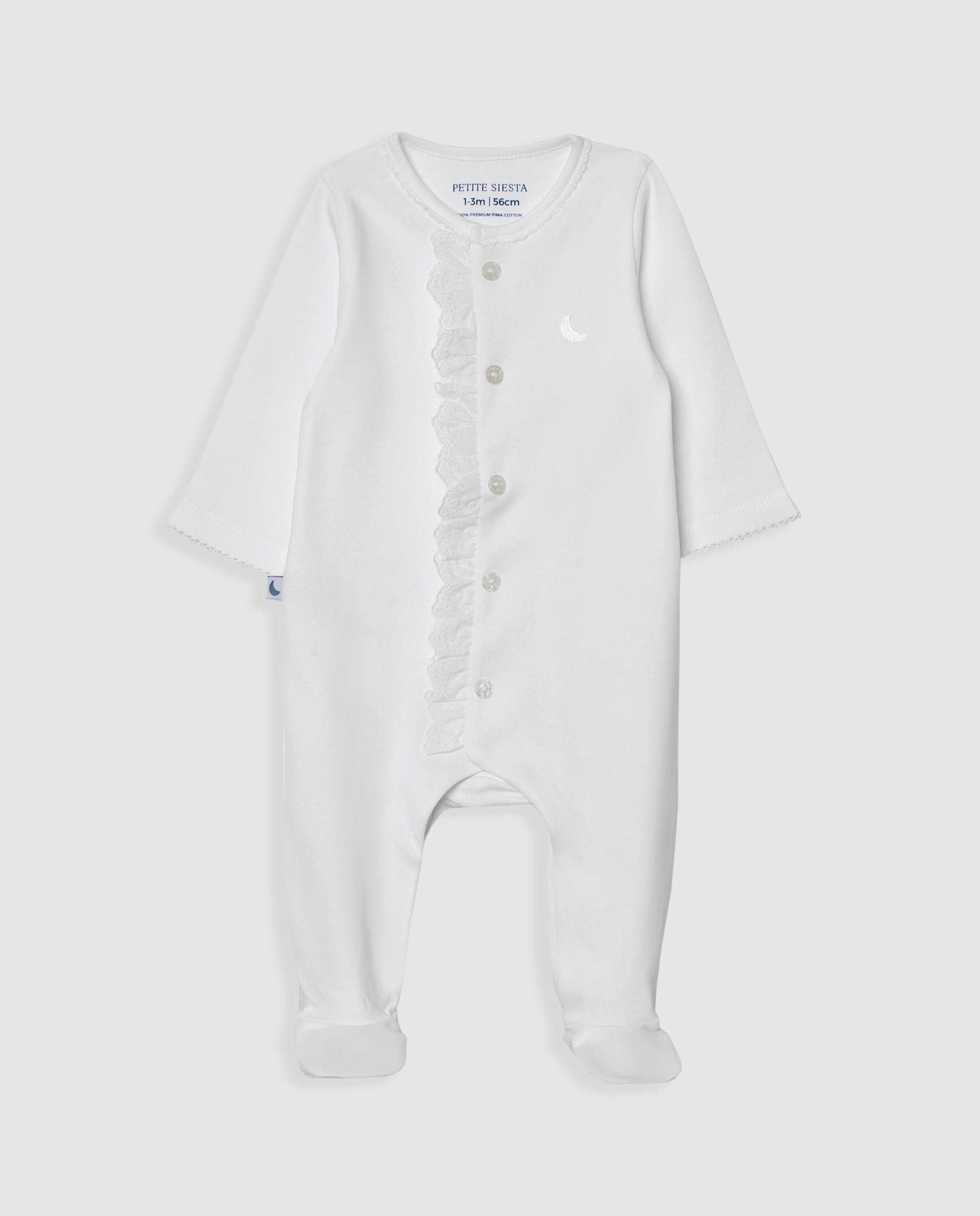 White Embroidered Strip Baby Pajamas