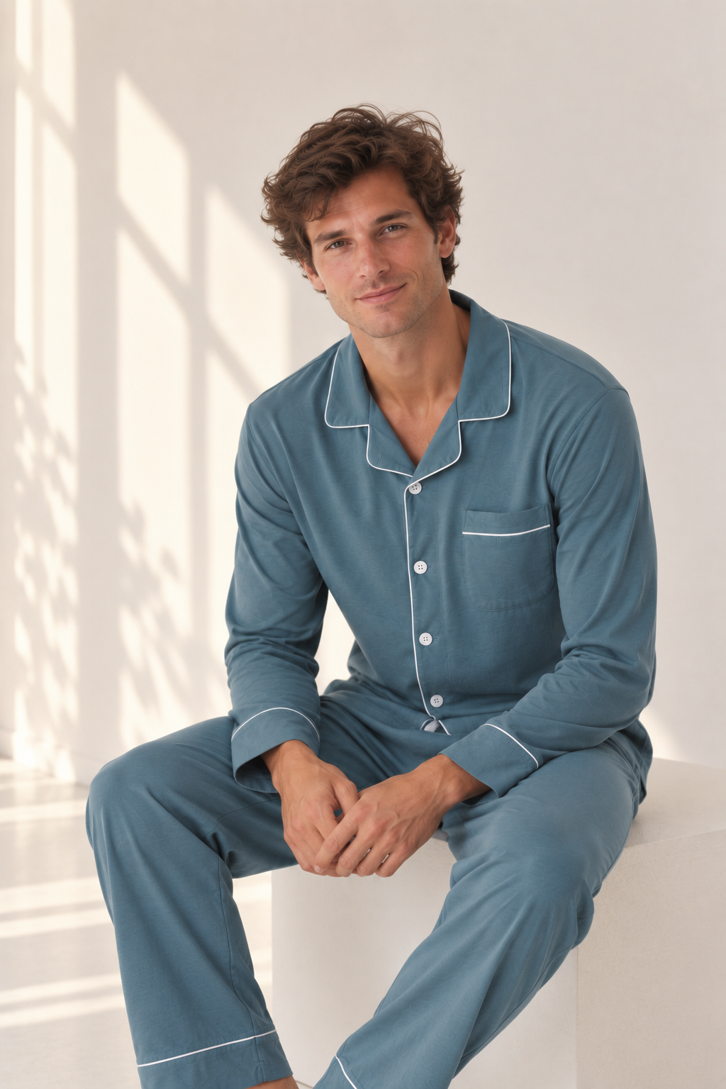 Pyjama chemise bleu foncé pour homme