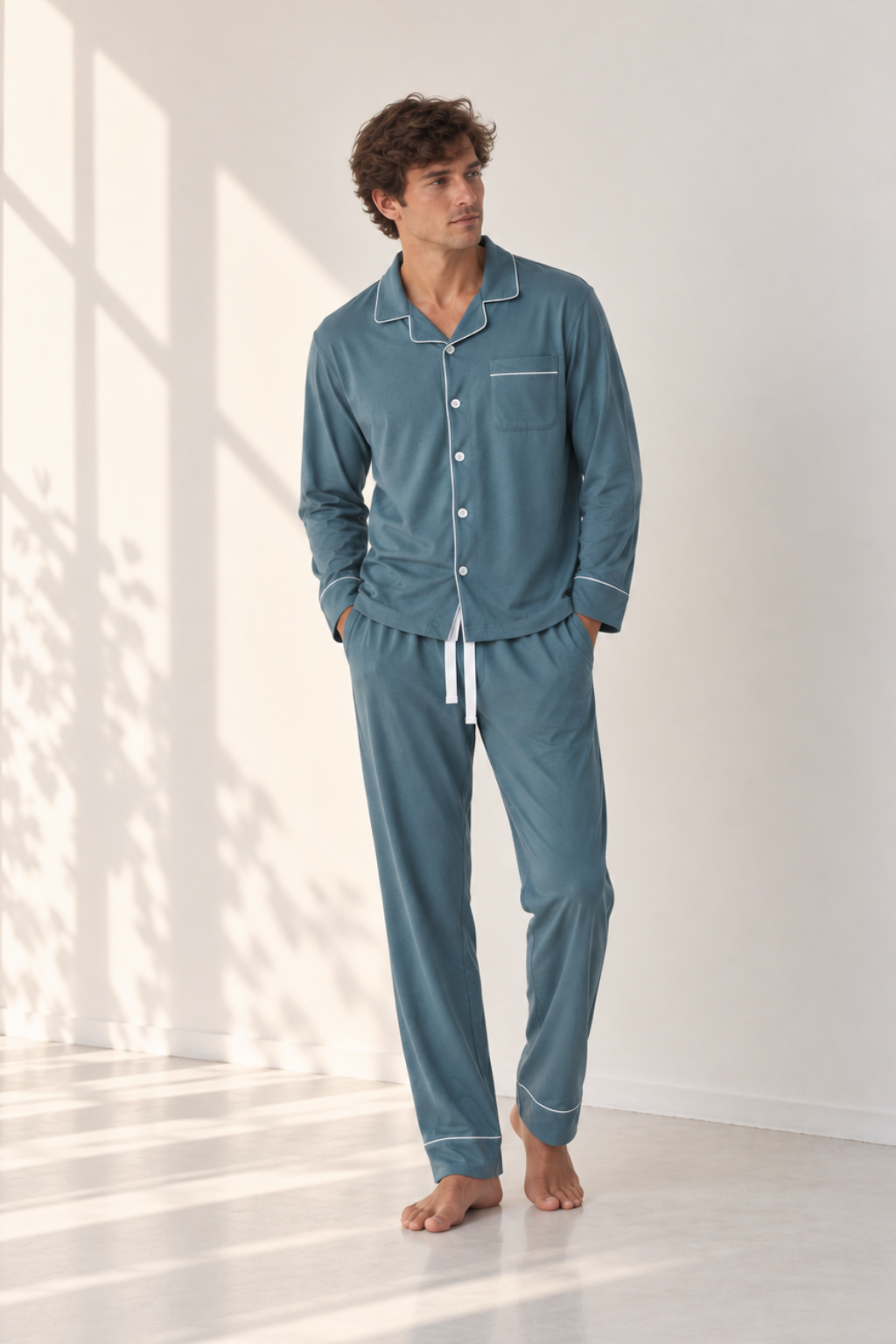 Pyjama chemise bleu foncé pour homme