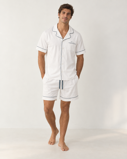 Pijama Hombre Camisero Blanco Deep Blue Corto