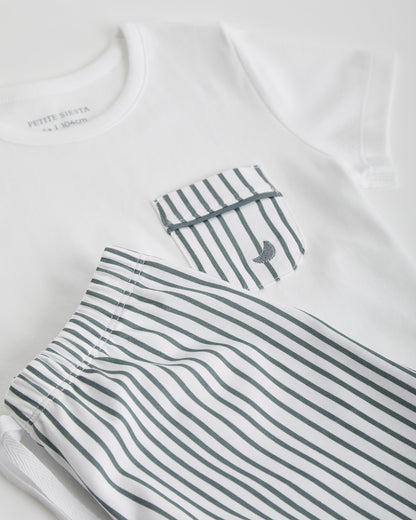 Pyjama court rayé bleu foncé pour enfant