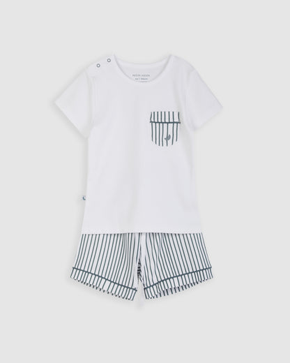 Pyjama court rayé bleu foncé pour enfant