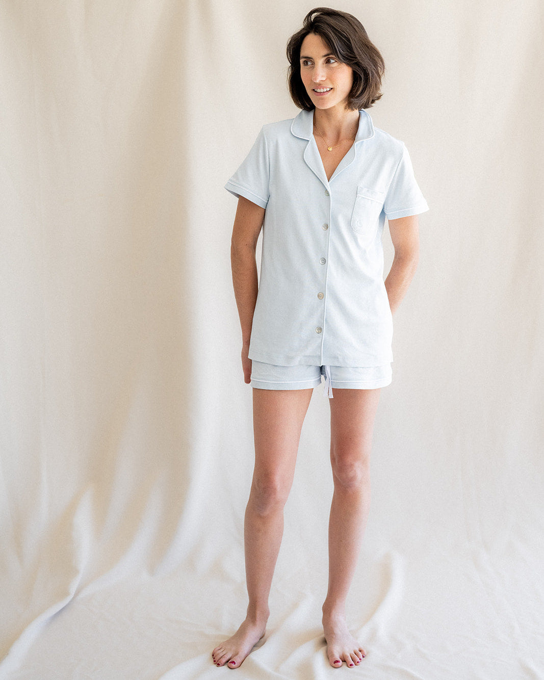 Pyjama chemise courte bleue pour femme