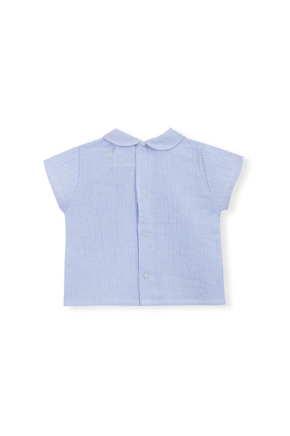 Chemise bébé à col Bambula à rayures bleues et manches courtes