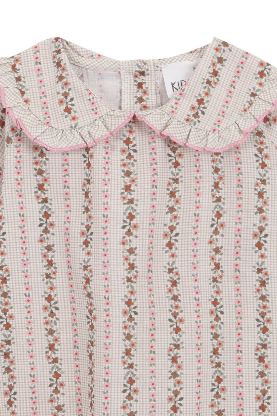 Beige Vichy Blouse Pink Flowers