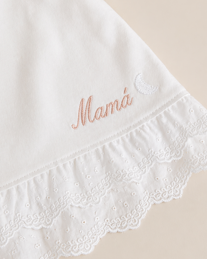 Pijama Mujer Tira Bordada Blanco